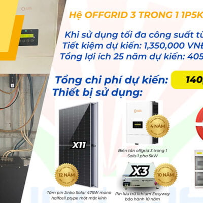 Combo lắp đặt trọn gói điện mặt trời Offgrid 1P 5Kw lưu trữ 15kwh