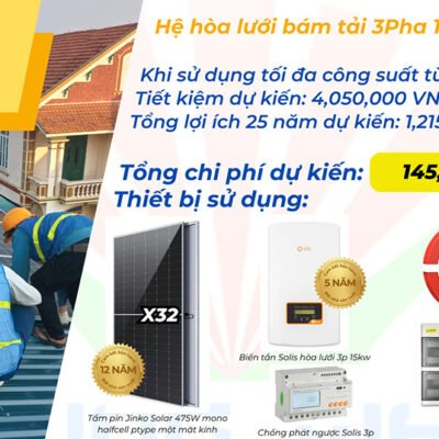 Combo lắp đặt trọn gói điện mặt trời 3P 15Kw hệ gia đình