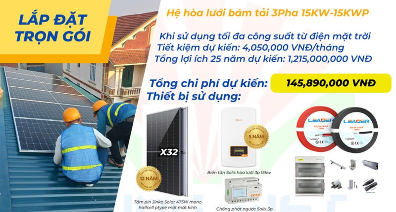 Combo lắp đặt trọn gói điện mặt trời 3P 15Kw hệ gia đình