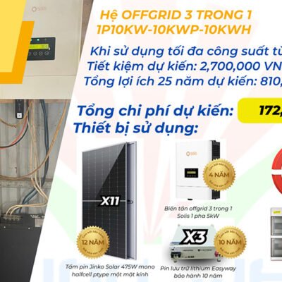 Combo lắp đặt trọn gói điện mặt trời Offgrid 1P 10Kw lưu trữ 10kwh