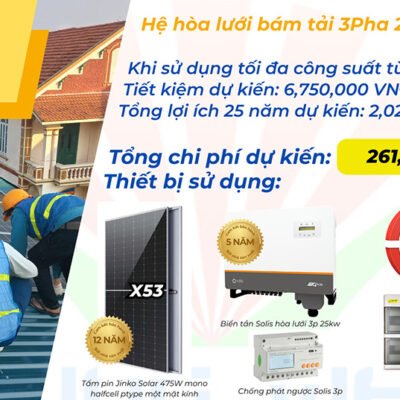 Combo lắp đặt trọn gói điện mặt trời 3P 25Kw hệ gia đình