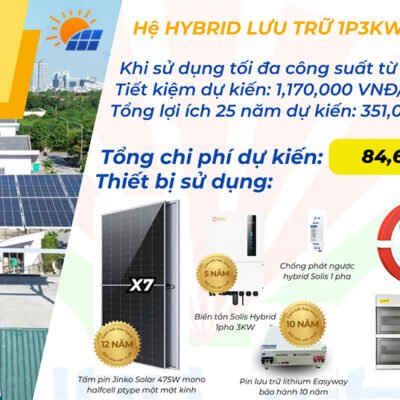 Combo lắp đặt trọn gói điện mặt trời hybrid 1P 3Kw lưu trữ 5kwh