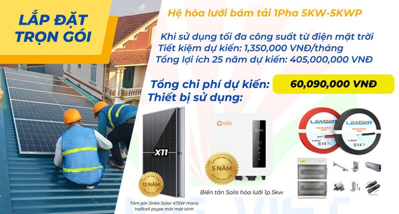 Combo lắp đặt trọn gói điện mặt trời 1P 5Kw hệ gia đình