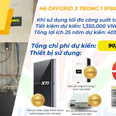 Combo lắp đặt trọn gói điện mặt trời Offgrid 1P 5Kw lưu trữ 5kwh