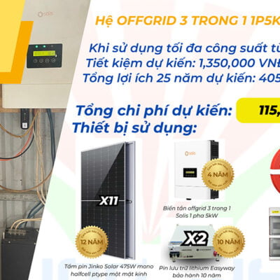 Combo lắp đặt trọn gói điện mặt trời Offgrid 1P 5Kw lưu trữ 10kwh