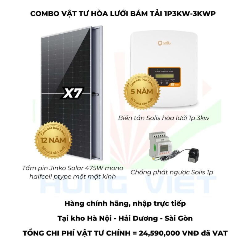 Combo vật tư hoà lưới bám tải 1 pha 3KW