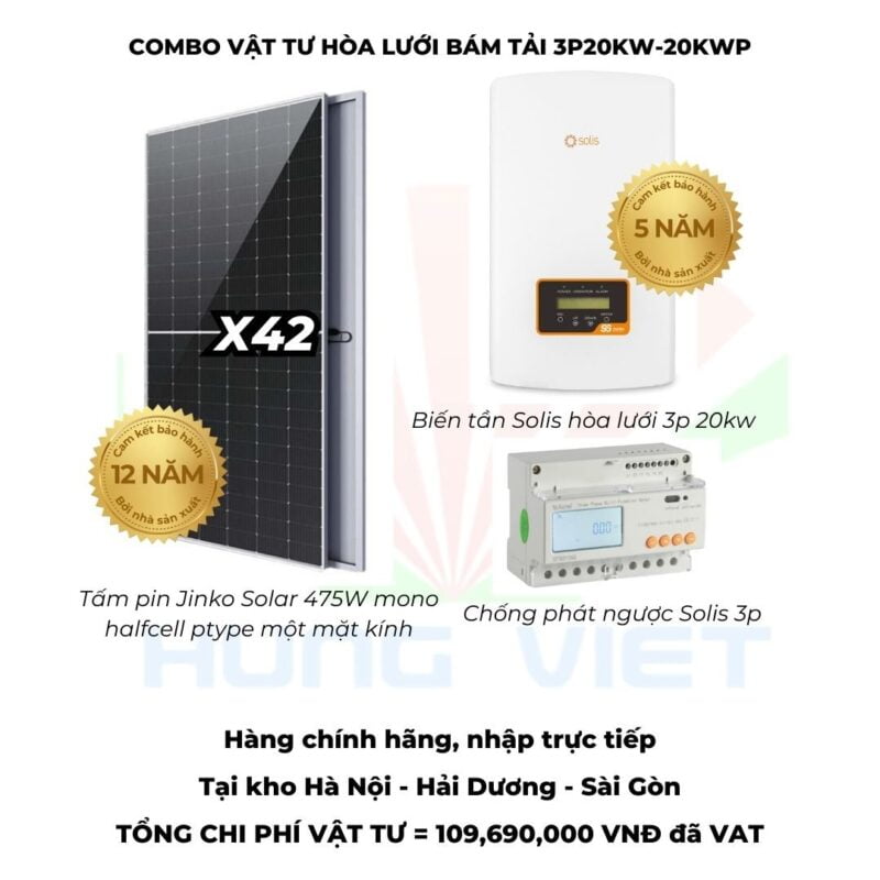 Combo vật tư hoà lưới bám tải 3 Pha 20Kw