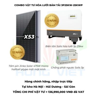 Combo vật tư hoà lưới bám tải 3 pha 25 KW