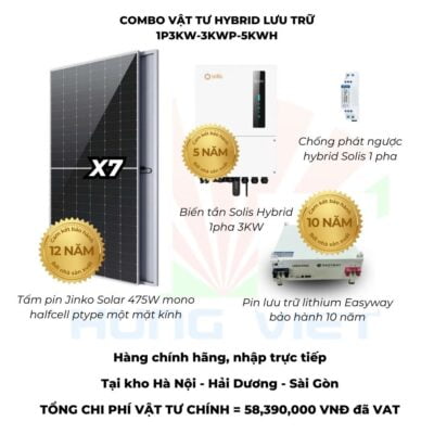 Combo vật tư Hybrid lưu trữ 1 pha 3Kw lưu trữ 5kwh