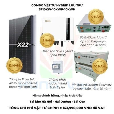 Combo vật tư Hybrid lưu trữ 3 pha 10Kw lưu trữ 10kwh