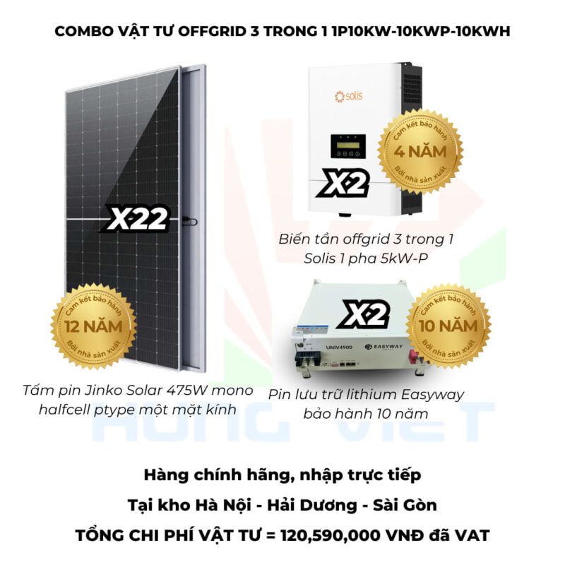 Combo vật tư Offgrid 1P10K lưu trữ 10kwh